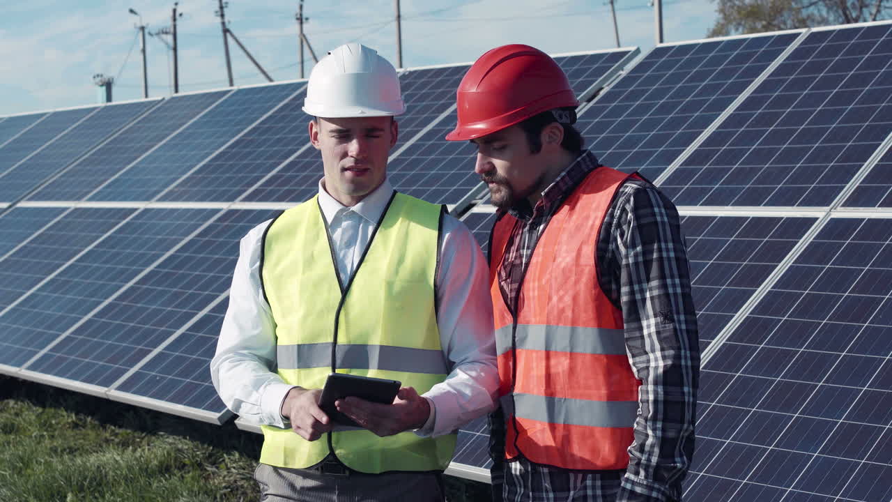 Solar Panel Technicians Reviewing Data