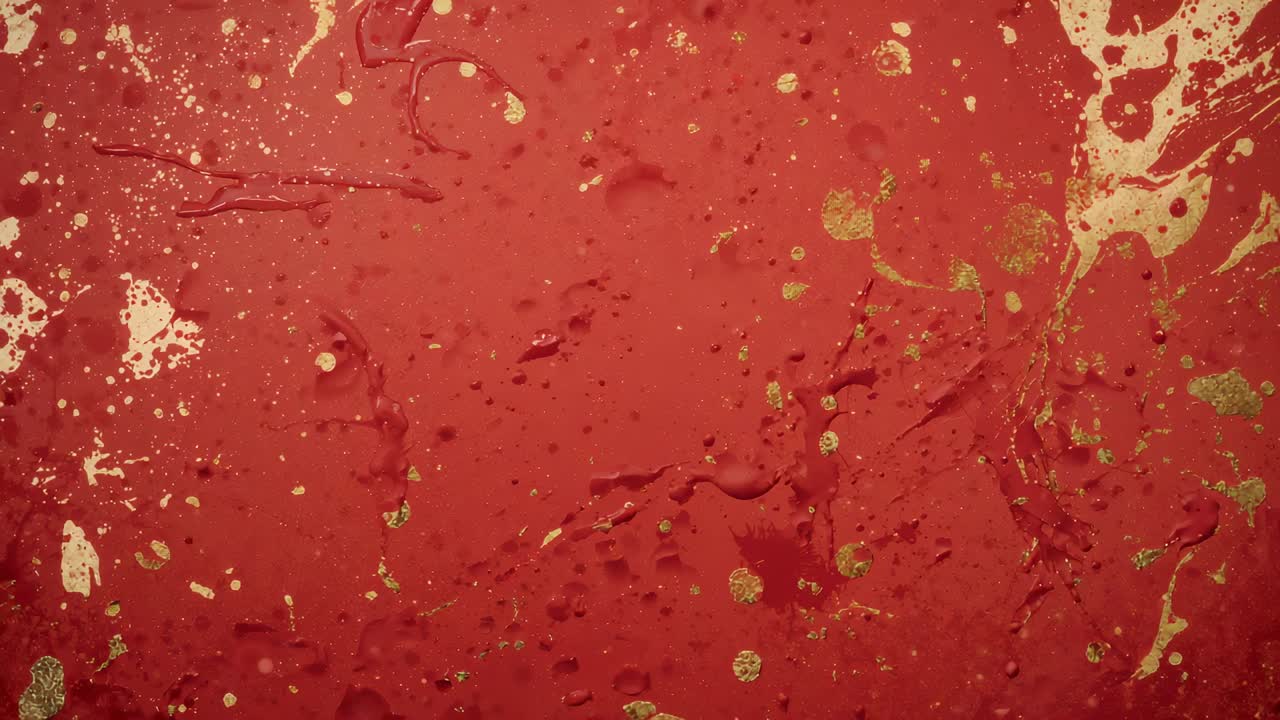 Shifting red textured painted surface as studio light shifts, showing white and gold splatters