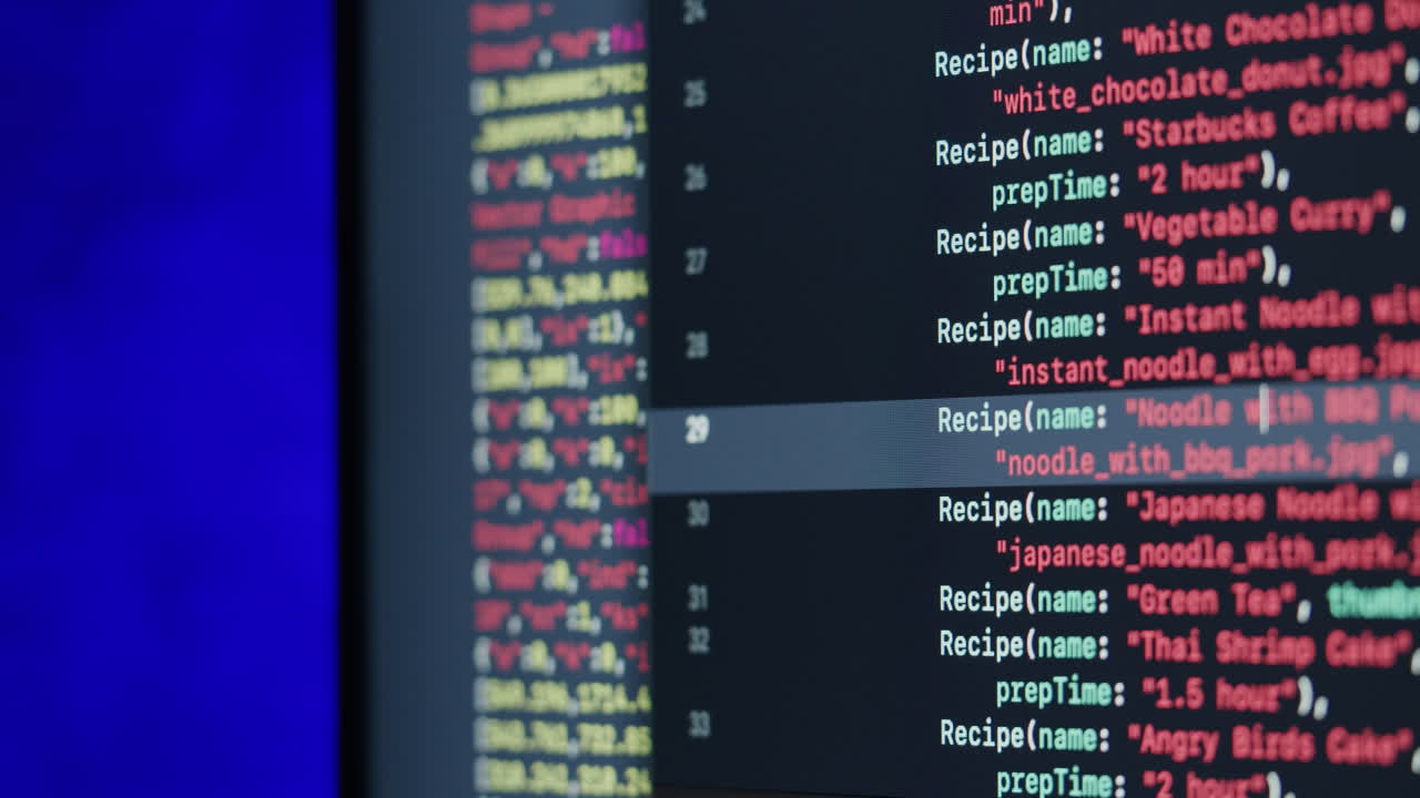 Computer Screen Displaying Code Related to Recipes