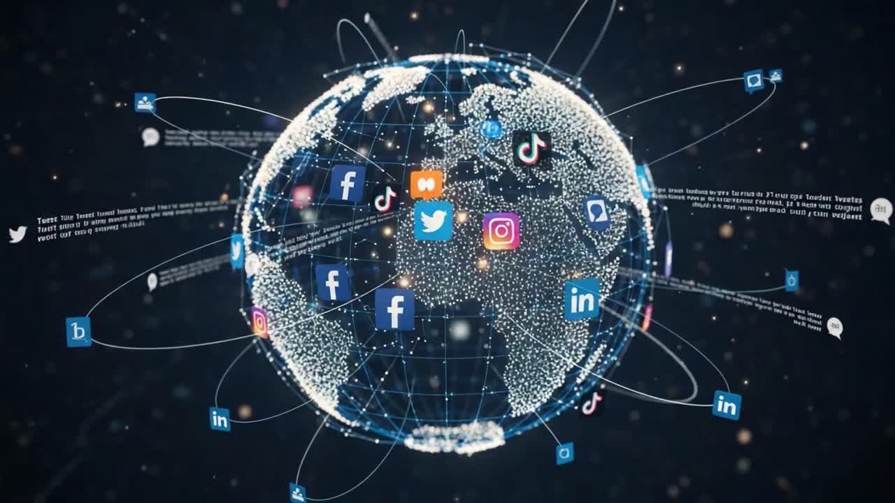 A Visual Representation of Global Connectivity through Social Media Networks, Highlighting the Interconnectedness of Digital Platforms Around the World