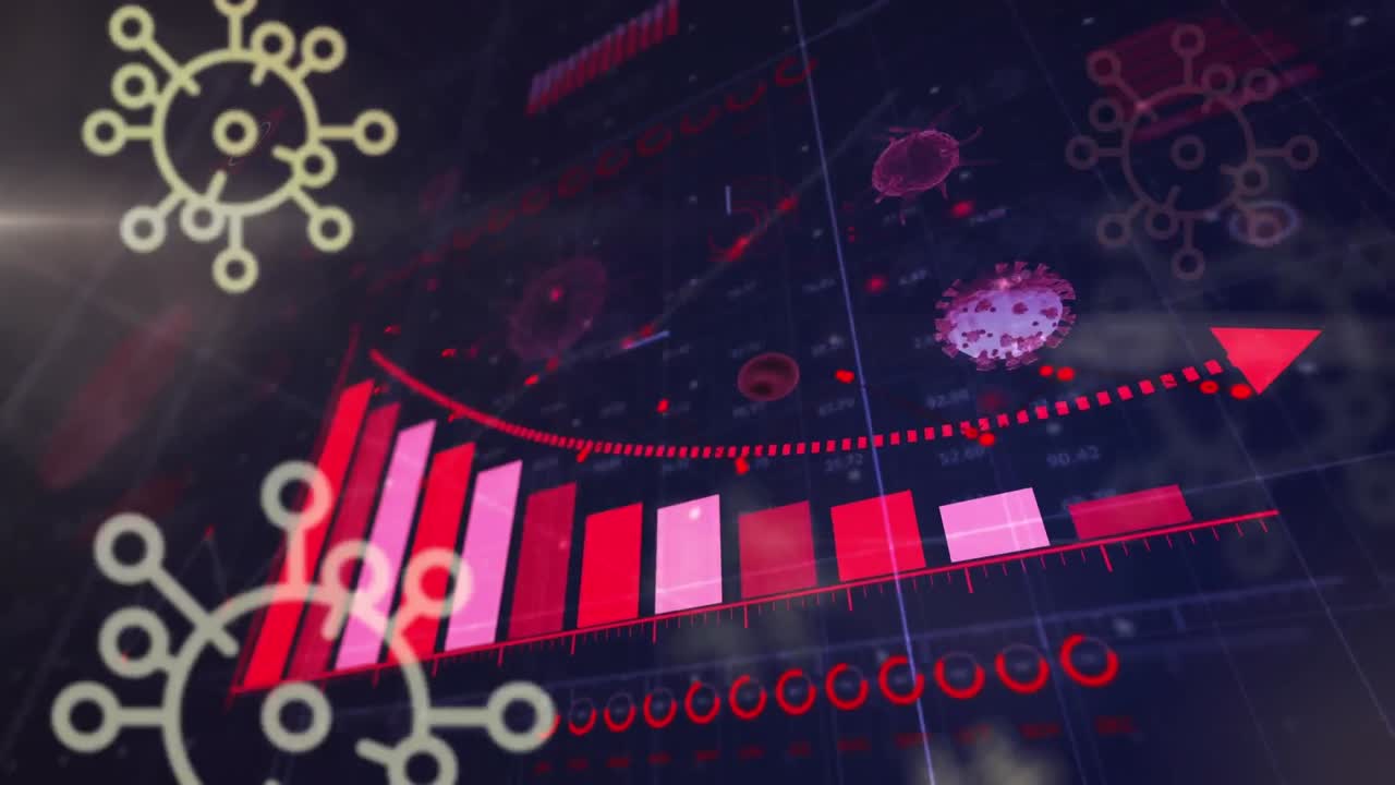 animación de las células de covid 19 con registro de estadísticas