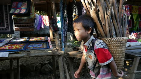 A Child Carrying a Basket in a Mountain Village Market