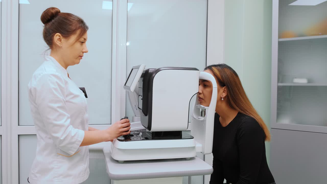 Eyesight check. Eye check equipment. Poor eyesight. Medical equipment for ophthalmology. Ophthalmology