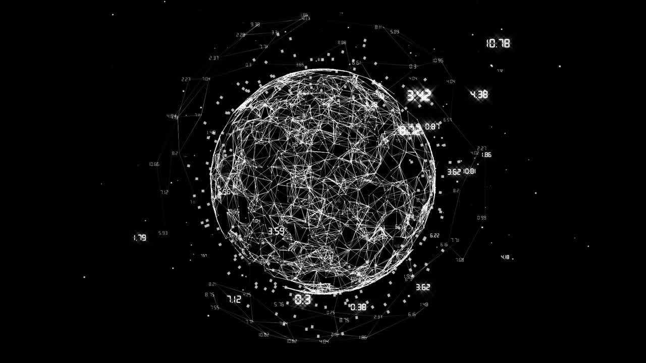 Network of connections and data points animation over black background