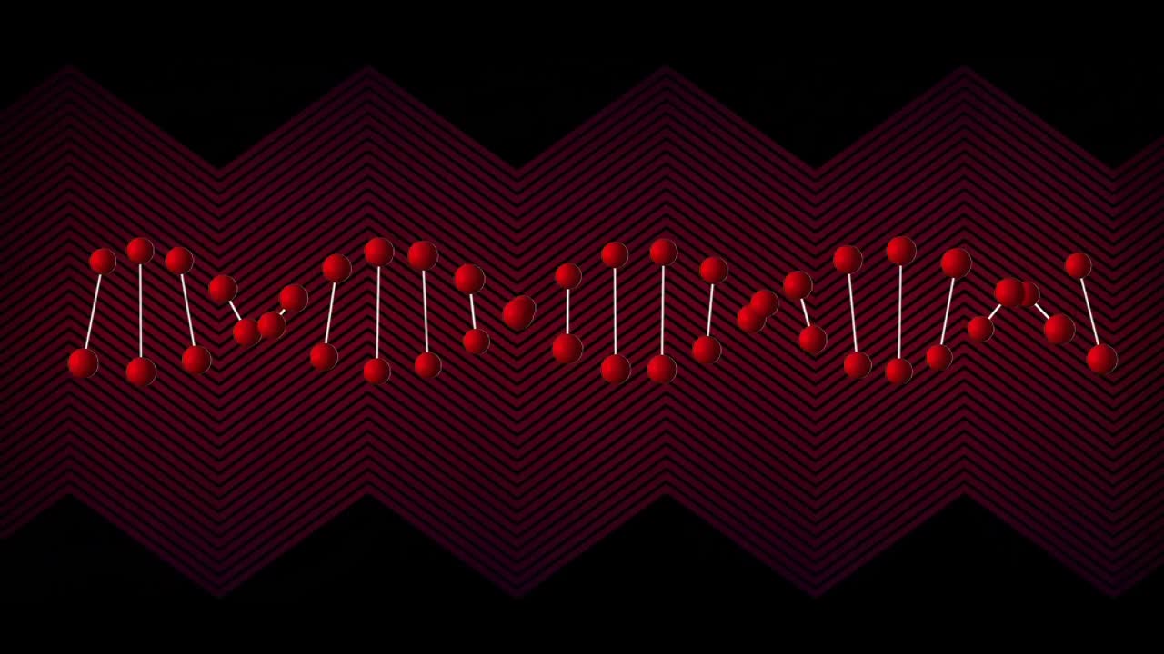빨간색 선으로 회전하는 빨간색 dna 가닥의 애니메이션