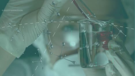 animación de moléculas sobre una científica caucásica con vasos