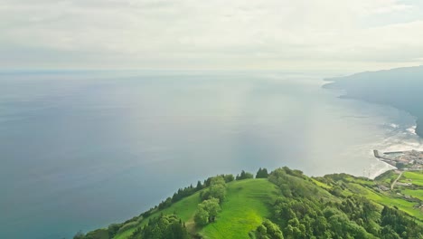 Breathtaking-aerial-view-of-Miraduros-Ponta-da-Madrugada,-Azores,-Portugal-on-a-bright-sunny-day