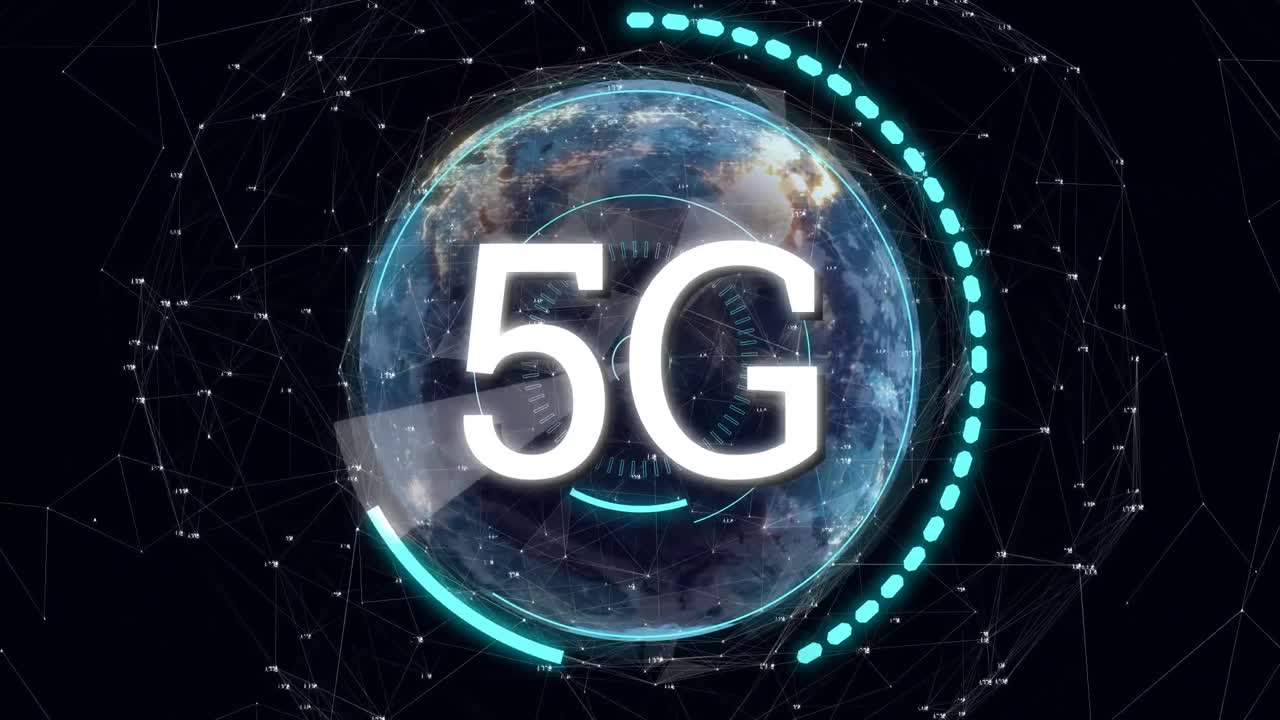animazione di testo 5g con globo e rete di connessioni