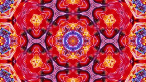 3d elegante abstracto en bucle bg. líquido rojo amarillo patrón simétrico como caleidoscopio con ondas. estructura ondulada de vidrio líquido brillante con hermosos colores de gradiente. 4k