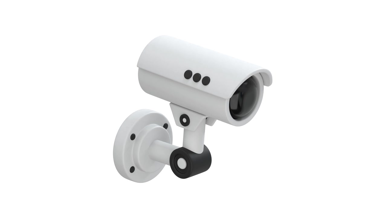 White Security Camera Rotating on Isolated Background