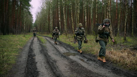 wwii german soldiers marching through forest