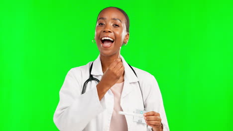 Doctor,-black-woman-and-green-screen-for-mouth