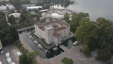 Aerial-View-of-City-Museum-in-Riva-Del-Garda,-Lakeside-Town-in-Northern-Italy,-Trentino-Province