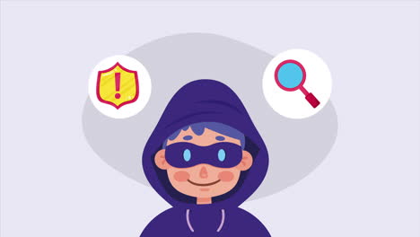 personaje de seguridad cibernética animación hacker