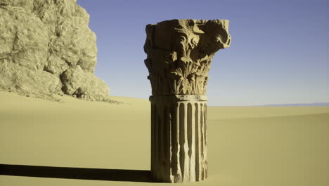 lone stone column in a vast desert under clear skies