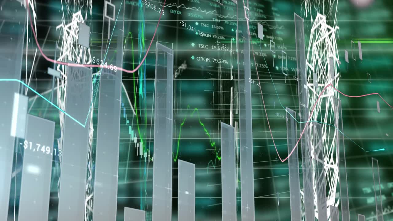 Animation of data processing over black background