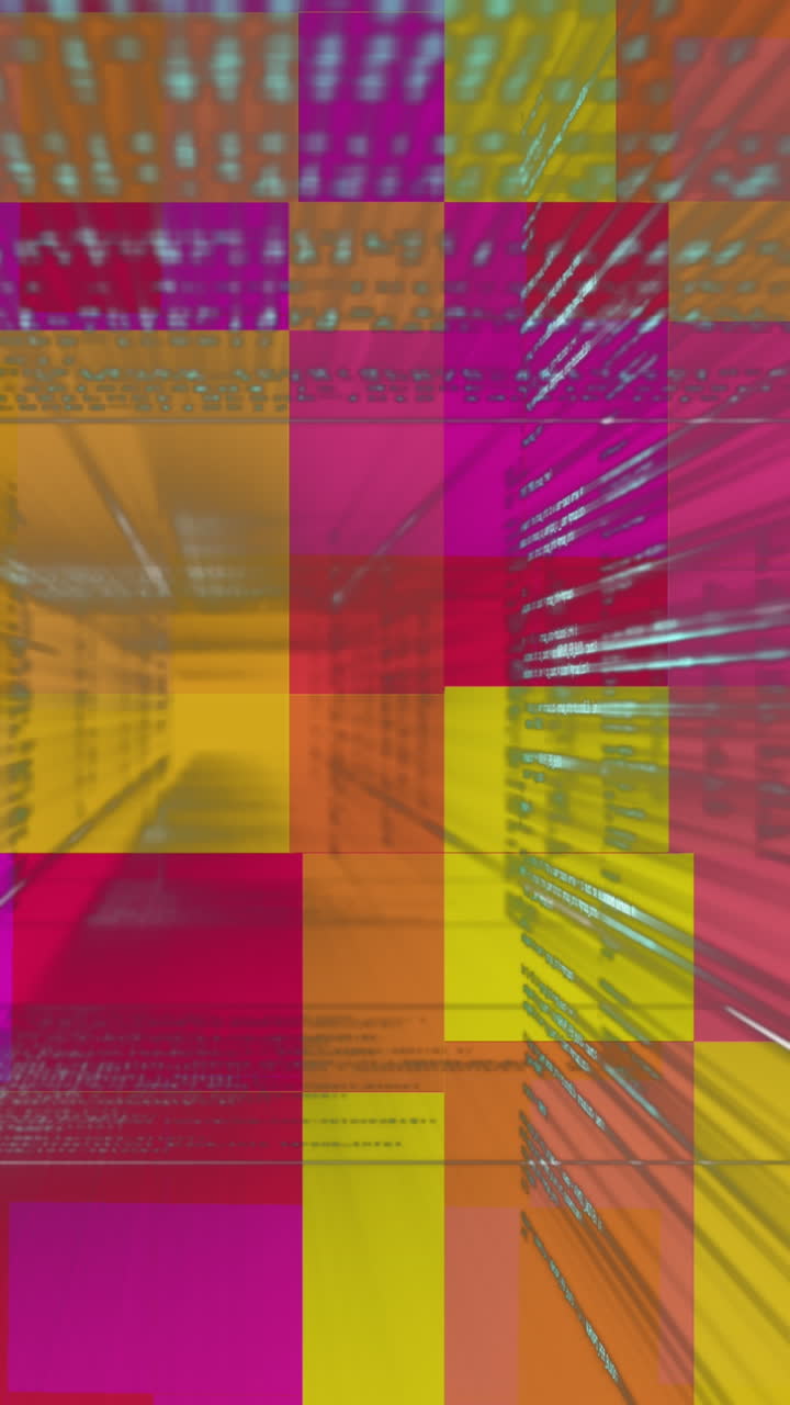 animación del procesamiento de datos sobre el fondo con cuadrados de colores