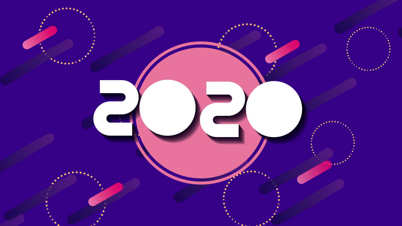 geometric figures animation with 2020 year and circular frame