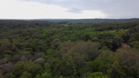 Drone-shot-Argentina-Santa-Ana-forest-with-midday-afternoon-with-blue-sky-cloudy-landscape-around-Santa-Ana