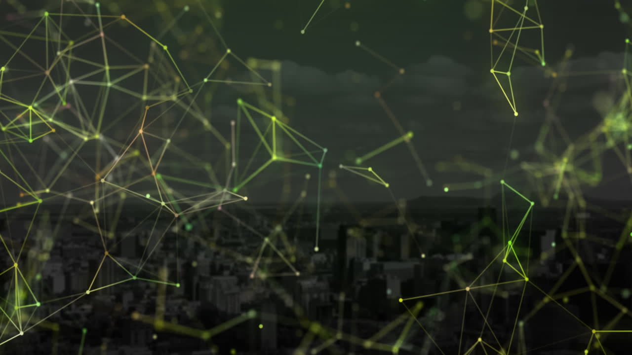 Rete di connessioni sullo sfondo di un paesaggio urbano.