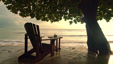 empty wooden chair with beach sea background