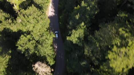 Coche-Que-Va-Lentamente-Entre-La-Vista-Aérea-De-La-Naturaleza.