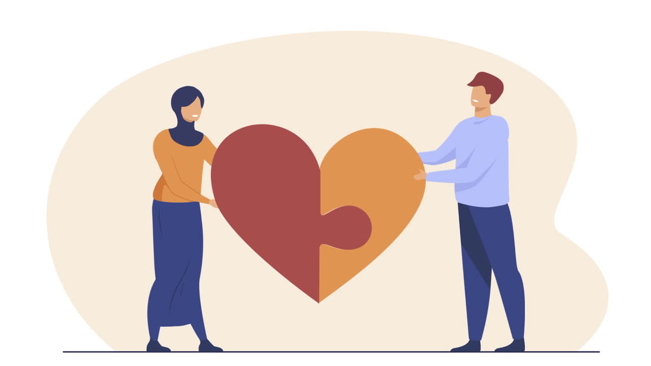 Couple Putting a Heart-Shaped Puzzle Together