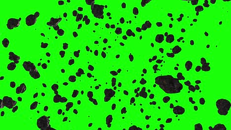 flying through asteroids on a green background. space animation can be used for video editing or as a background or screen saver for presentations