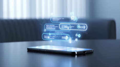 futuristic smartphone with holographic digital interface