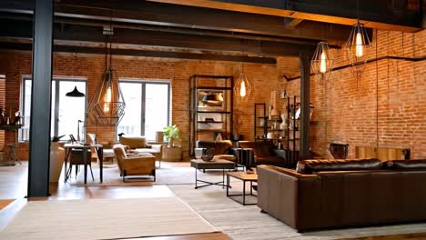 industrial style living room with brick wall