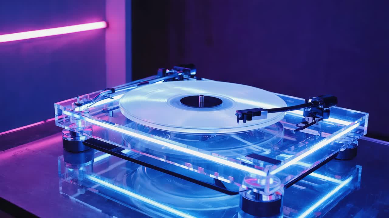 A turntable with neon lights