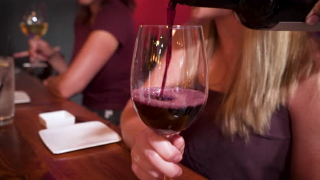 red wine pours into woman's glass, slow motion hd