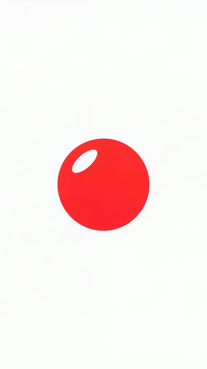 Vertical video: Bouncing red ball with highlight rising then falling after bump on white, shadow