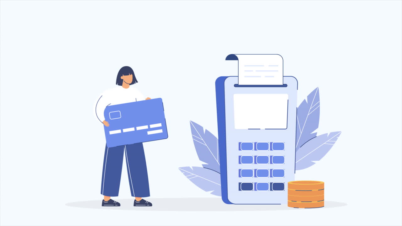 여성이 pos 터미널에서 신용카드로 지불하고 있습니다.