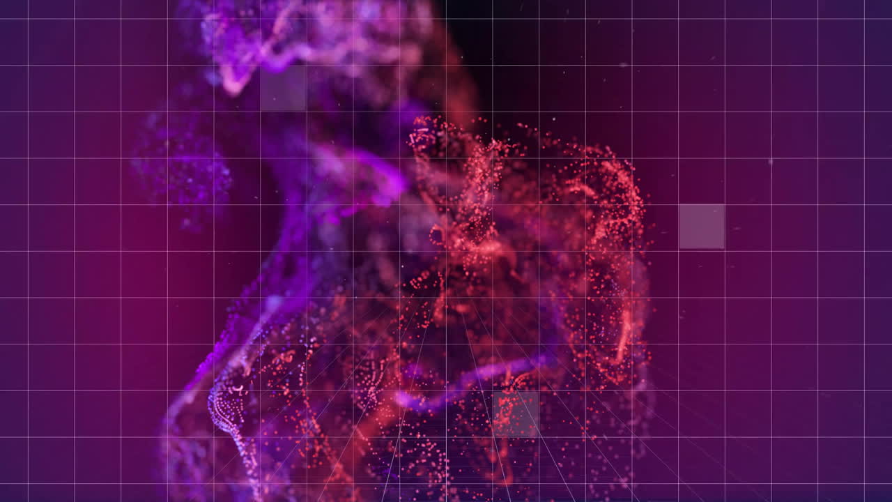 Animation of squares over light spots on purple background