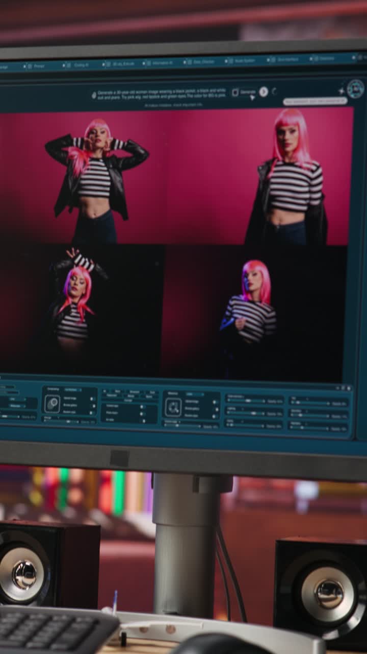 Vertical video Computer in home office uses artificial intelligence generating images from text