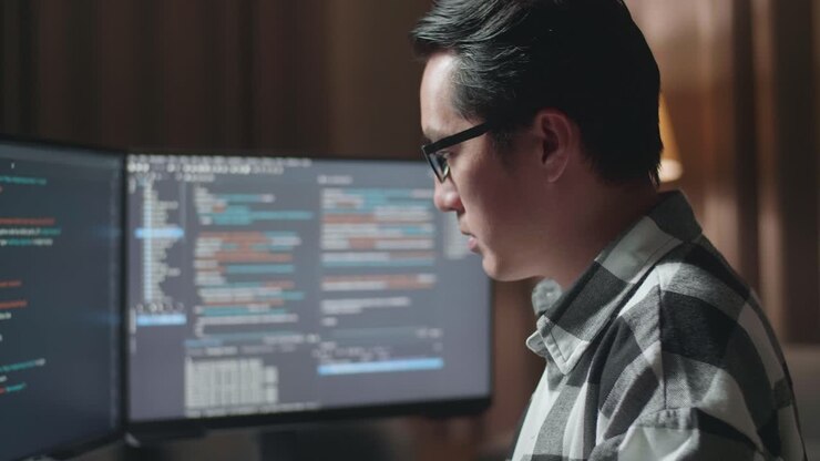 programmierer, der sich auf code konzentriert