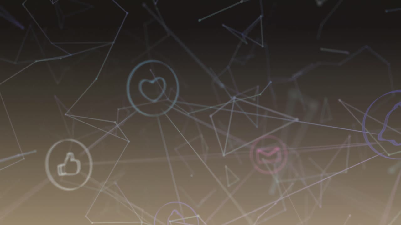 animación de iconos digitales a través de una red de conexiones sobre fondo marrón