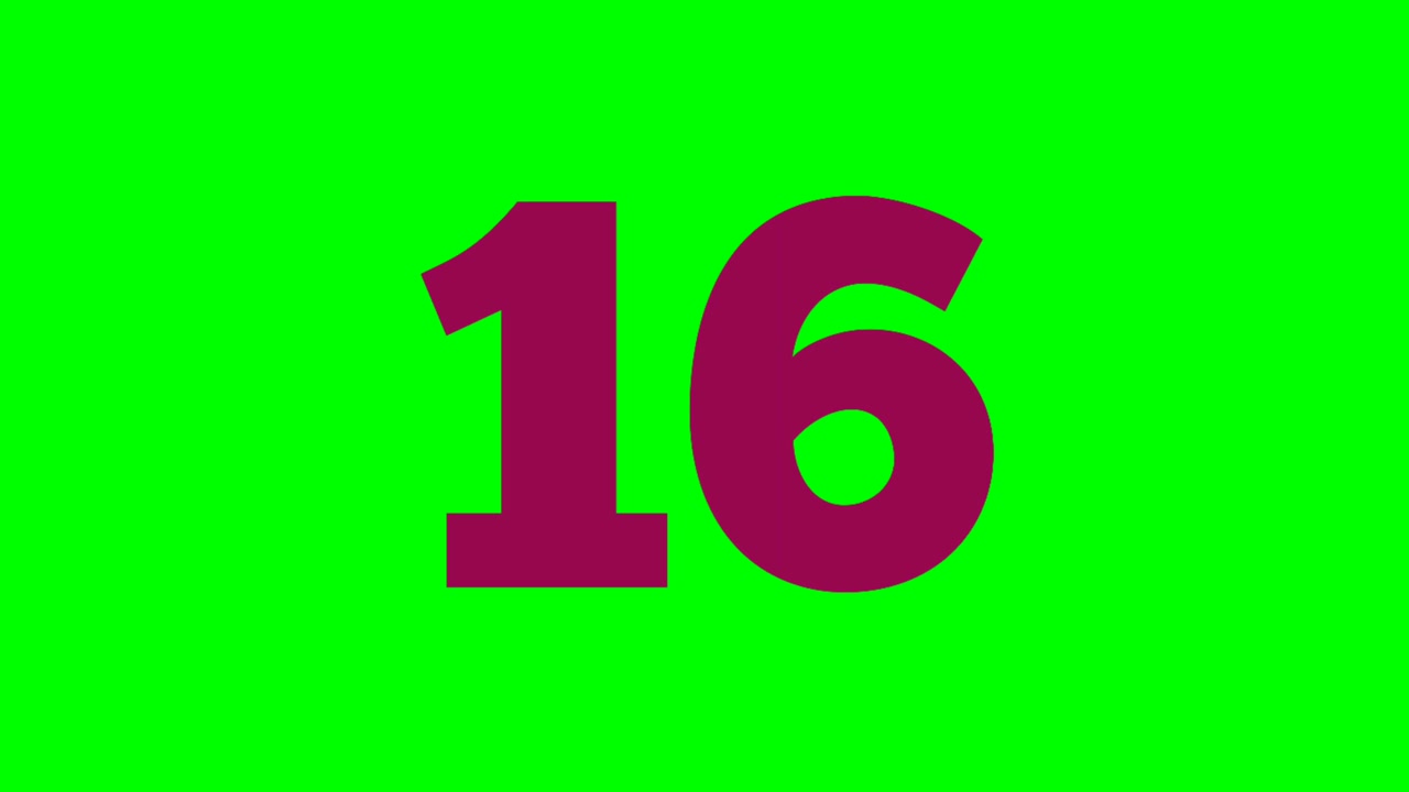 Numero sedici 16 animazione cartone animato schermo verde. Grafica in movimento di numeri video cartone animato 4K per elementi video.