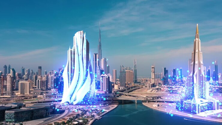paisagem urbana futurista de dubai com arquitetura moderna