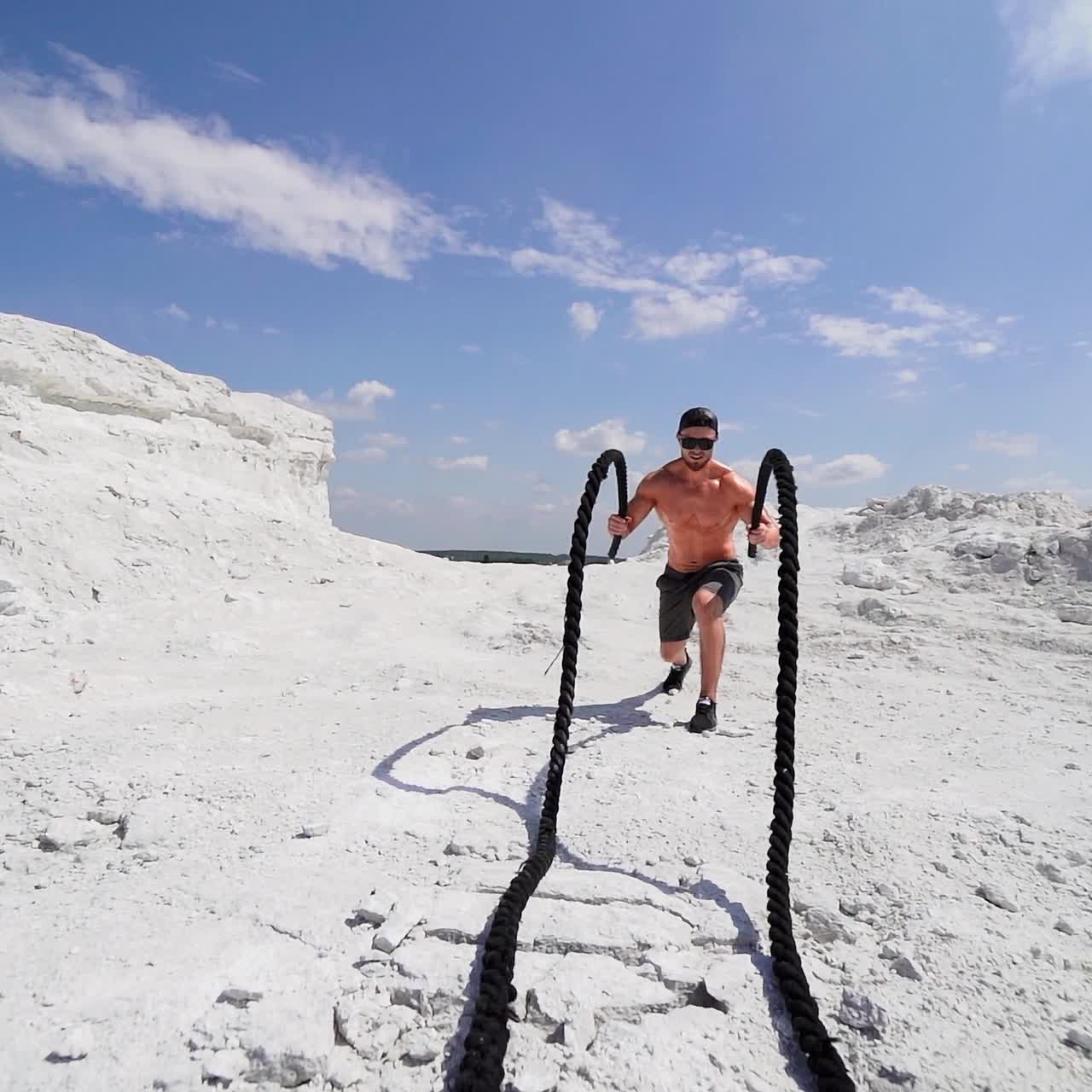 Man working out with fitness rope