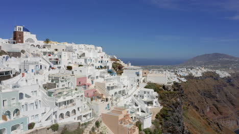 Plain-straight-aerial-shot-of-Fira-in-Santorini,-Greece