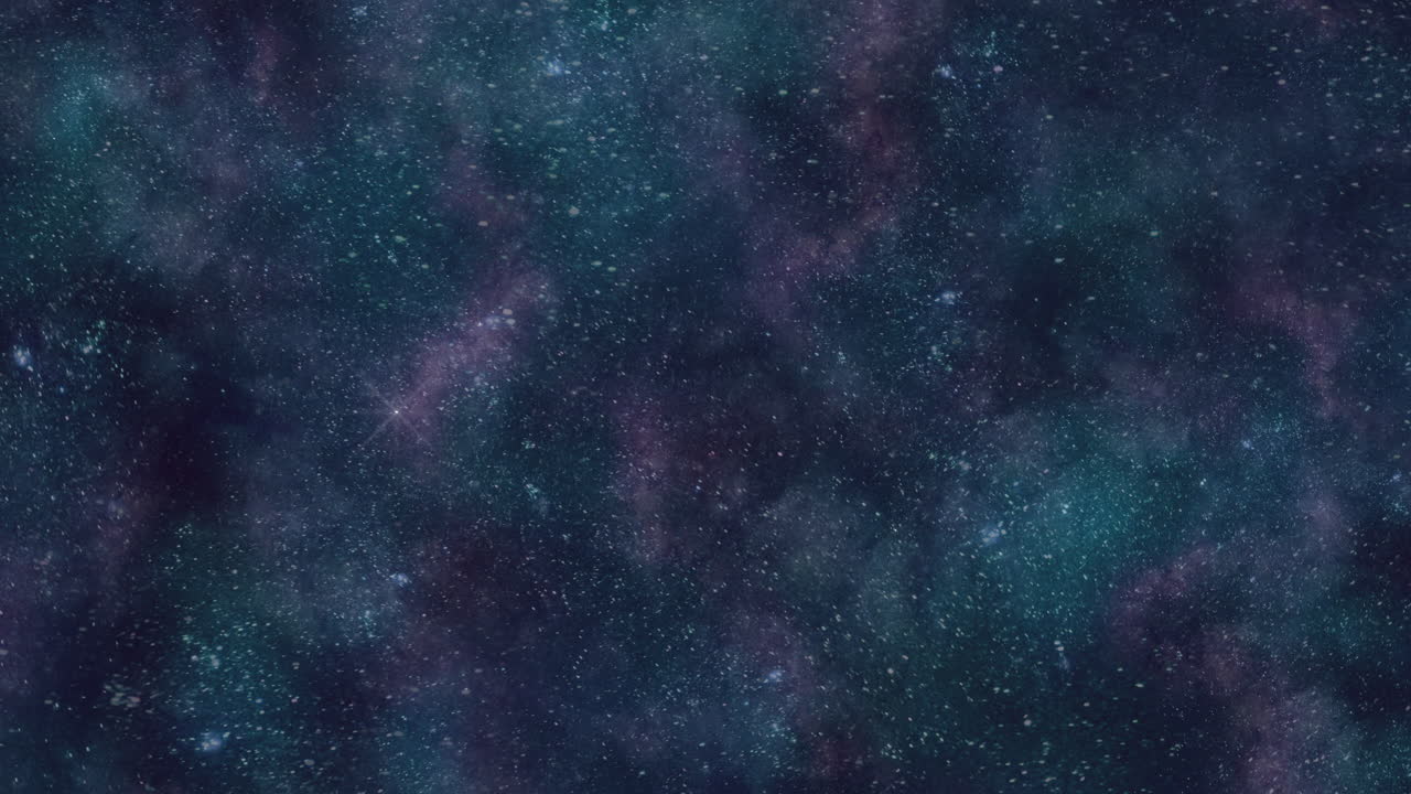 Universo con estrellas voladoras aleatorias y polvo en nubes azules