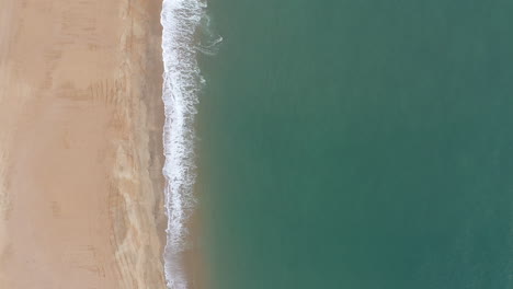 Aerial-top-shot-over-Atlantic-ocean-sandy-beach-of-Anglet-France-Basque-coast