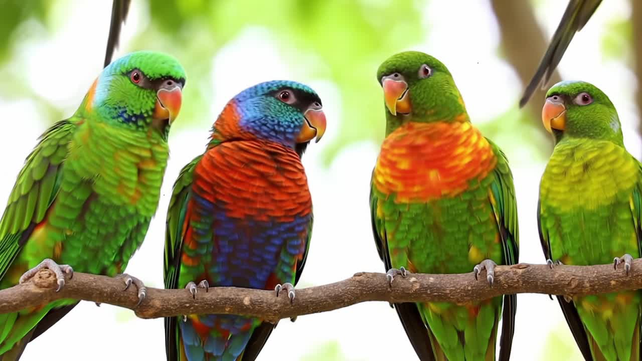 A Vibrant Display of Colorful Parrots Perched Together Amidst Nature's Beauty, Showcasing Their Exquisite Feathers and Playful Personalities in a Lush Green Environment