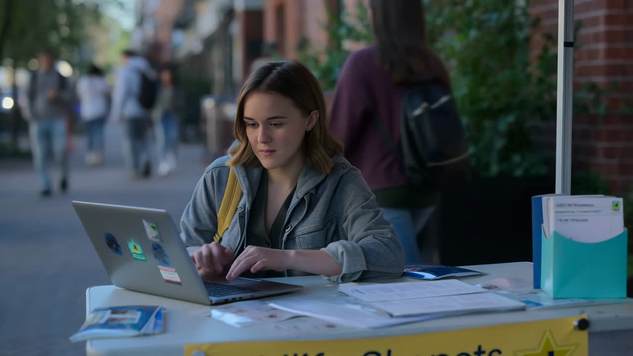 mujer trabajando en la computadora portátil al aire libre