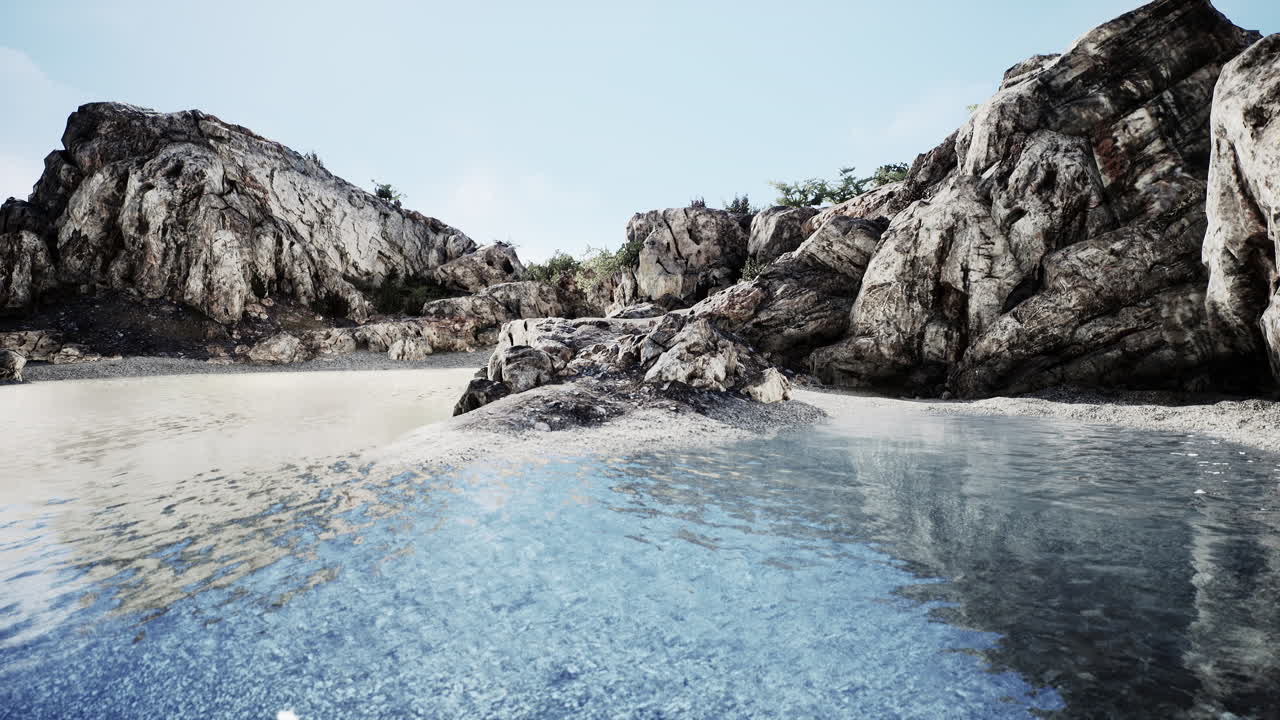 푸른 하늘 과 바다 를 배경 으로 열대적 인 바위 섬