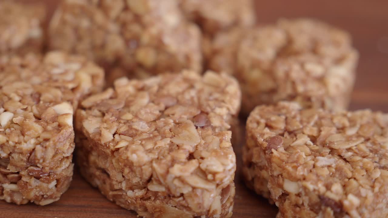 Close-up of homemade granola or energy bars