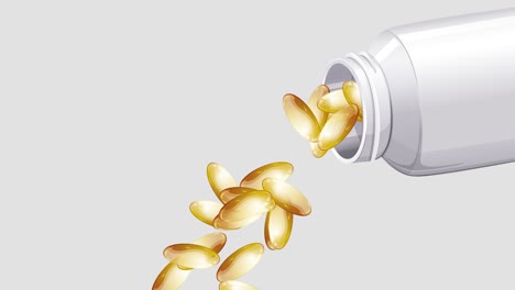 omega capsules pouring from a white bottle