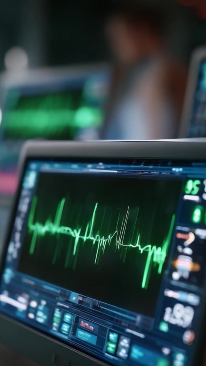 Monitor medici che mostrano le letture della frequenza cardiaca in un ambiente clinico, evidenziando i segni vitali e la tecnologia di monitoraggio del paziente.